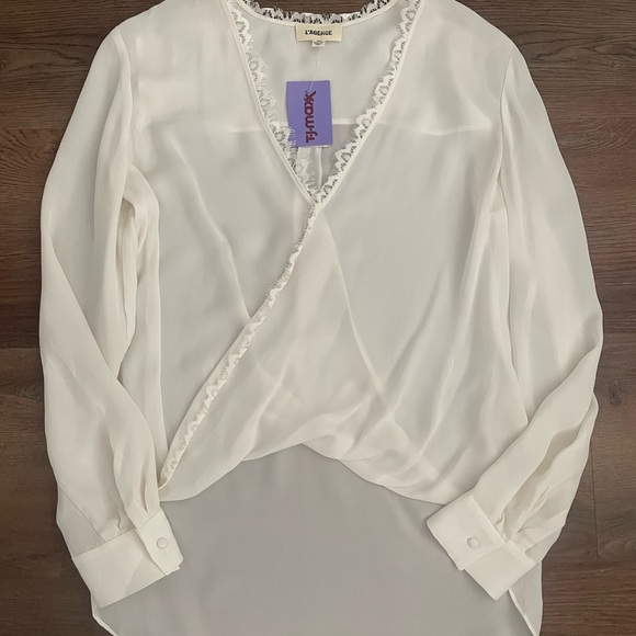L'Agence Rosario Top Lace Trim Surplice Ivory 100% Silk Size Small NWOT - Picture 3 of 7